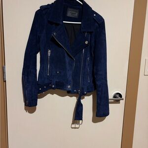 Navy Suede Moto Jacket